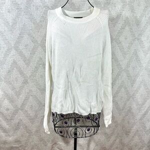Tahari white knit ribbed mock neck sweater size M